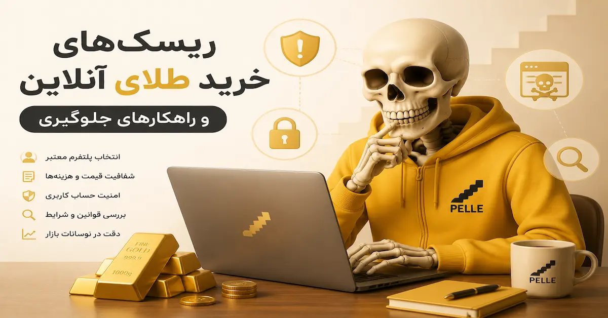 تصویر مفهومی درباره ریسک‌های خرید آنلاین طلا، بررسی امنیت پلتفرم و راهکارهای کاهش خطرات سرمایه‌گذاری